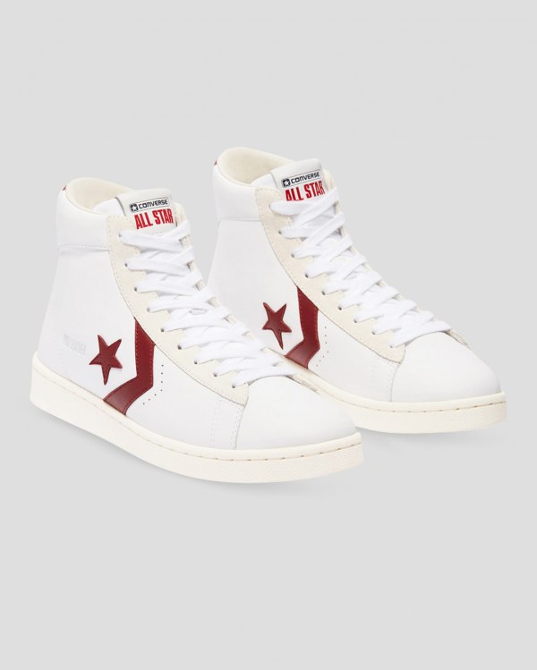 Converse Pro Leather Italy Hvide Rød Sko Danmark - Converse Høje Sneakers Herre - 36578ODGU